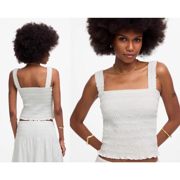 Madewell | NWT Poplin Smocked Tank in White | Sz XS - Picture 1 of 10